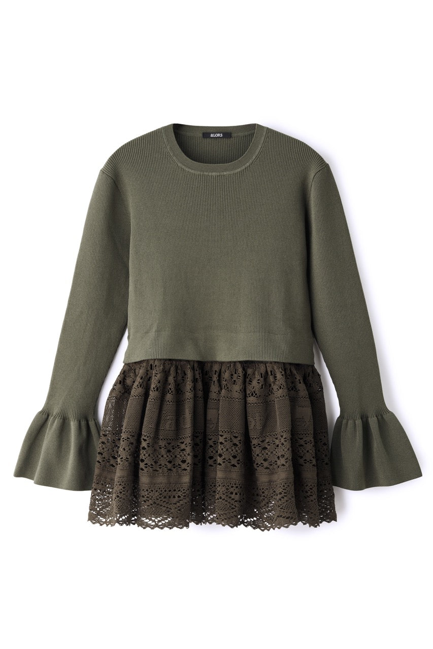 Pull en dentelle torsadée équestre Cadence Vert yomogi  カーキ
