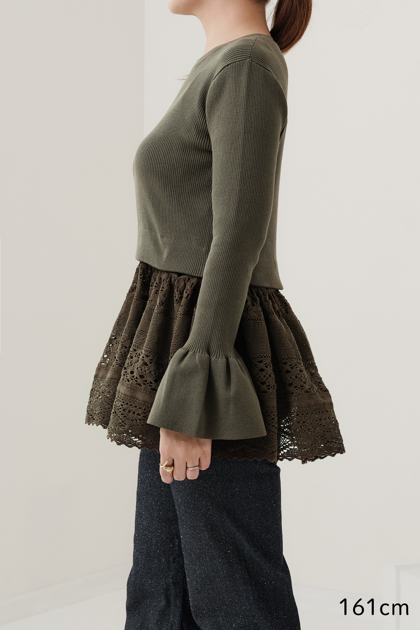 Pull en dentelle torsadée équestre Cadence Vert yomogi  カーキ