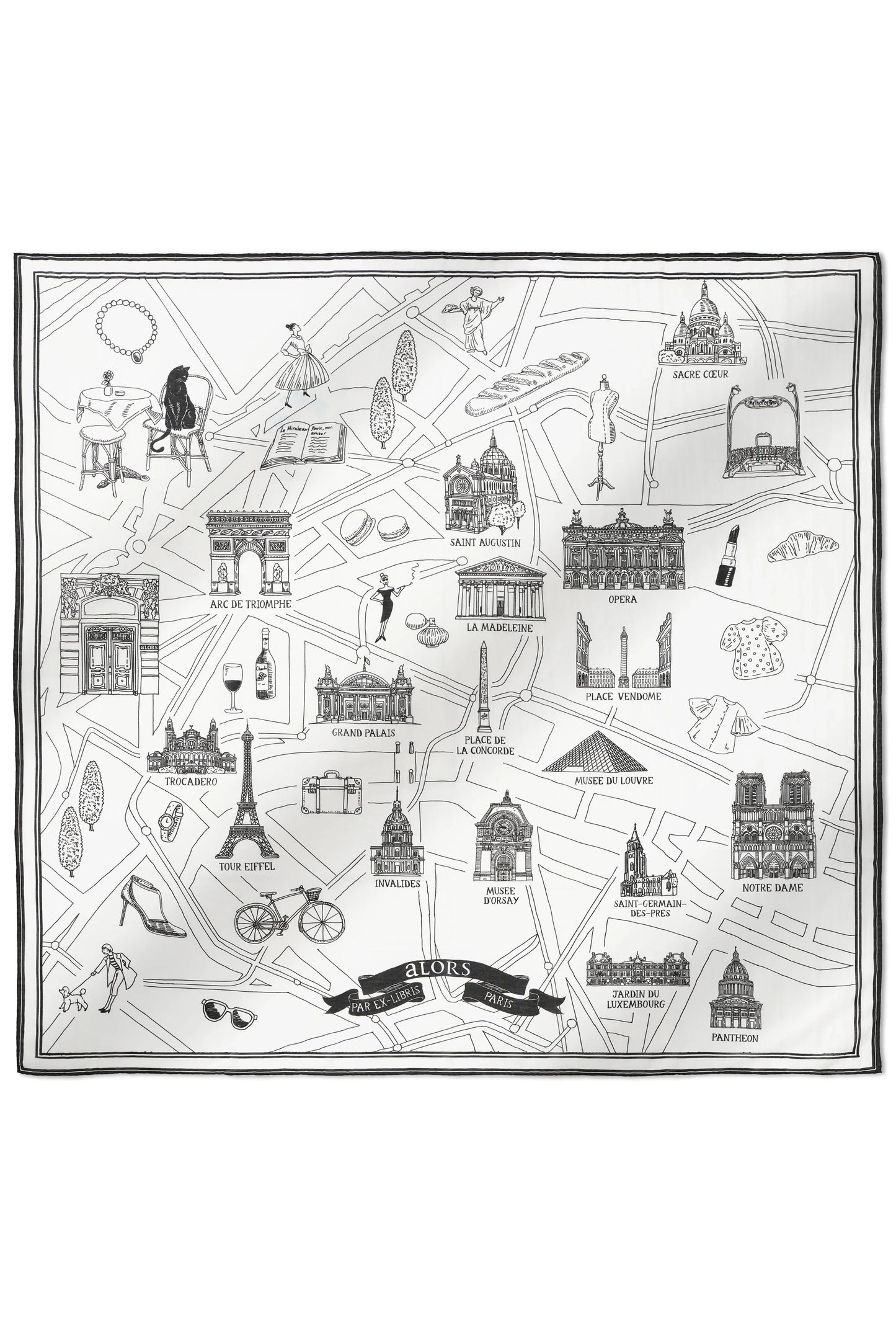 Foulard Ex-libris Paris x aLORS -une collaboration d’exception (ホワイトxブラック) - aLORS online store