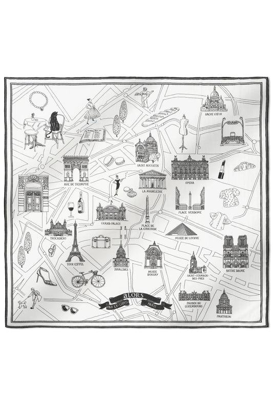 Foulard Ex-libris Paris x aLORS -une collaboration d’exception (ホワイトxブラック) - aLORS online store
