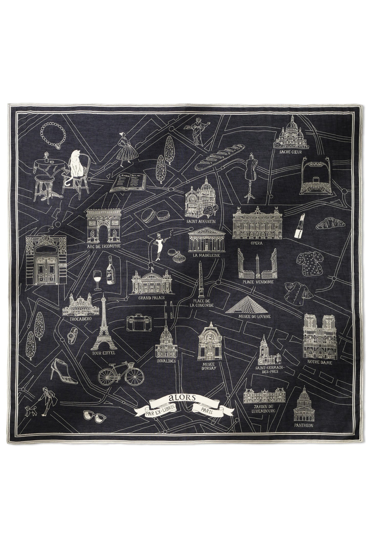 Foulard Ex-libris Paris x aLORS -une collaboration d’exception(ダークネイビーx アイボリー) - aLORS online store