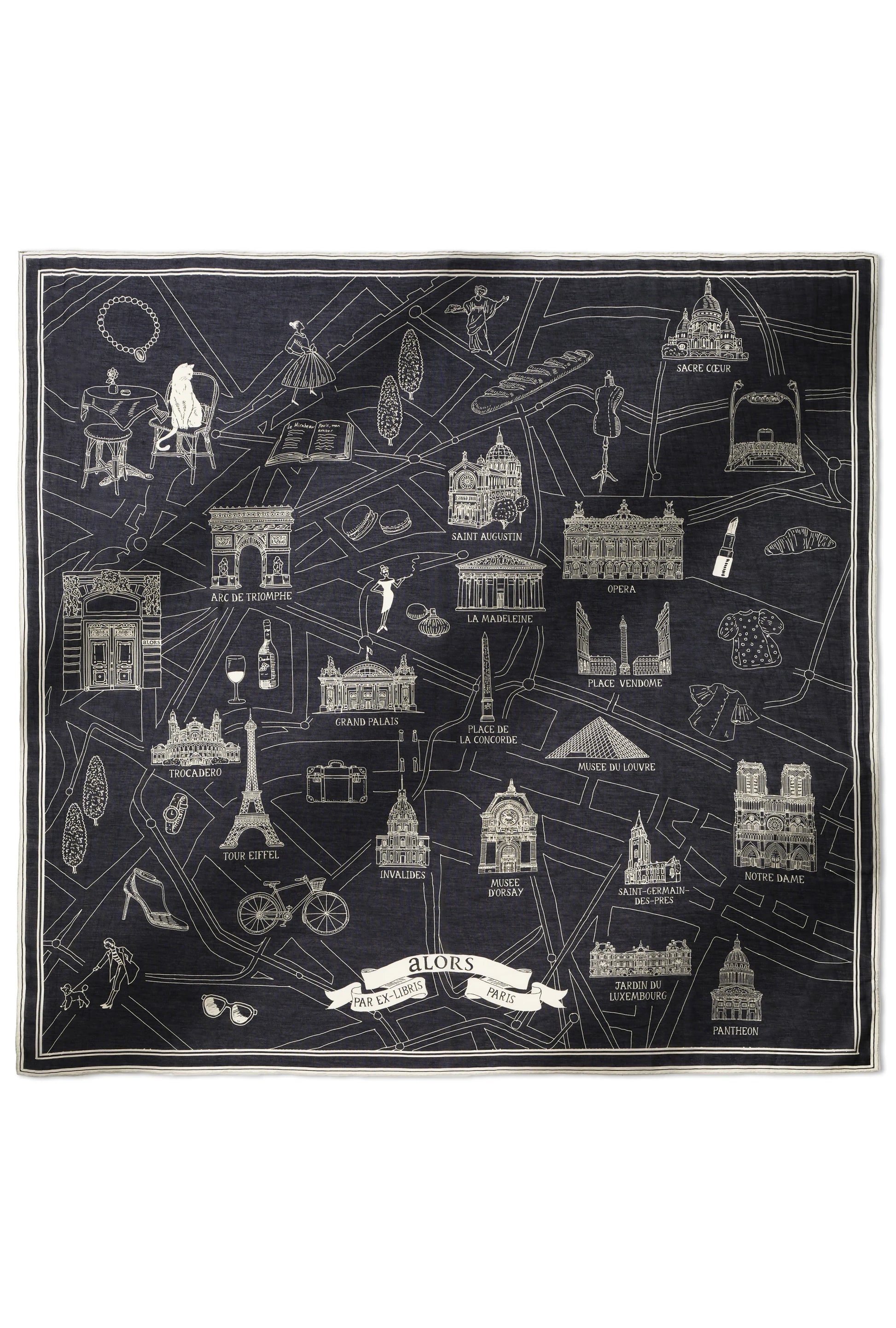 Foulard Ex-libris Paris x aLORS -une collaboration d’exception(ダークネイビーx アイボリー) - aLORS online store
