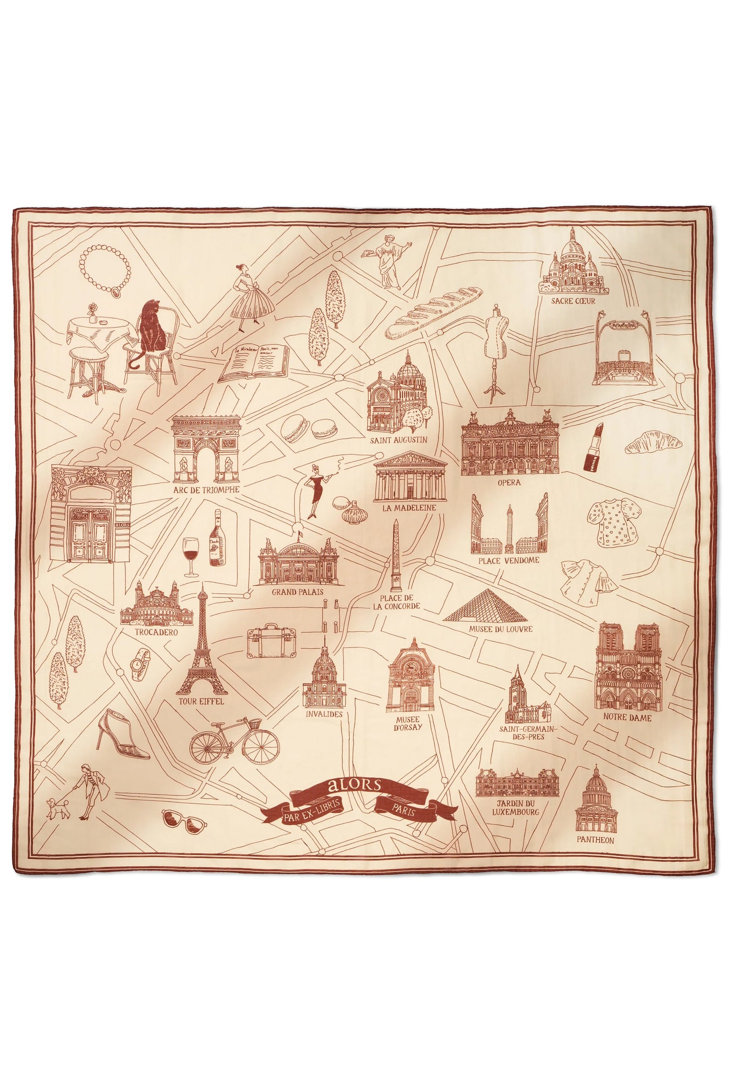 Foulard Ex-libris Paris x aLORS -une collaboration d’exception (アイボリーxボルドー) - aLORS online store