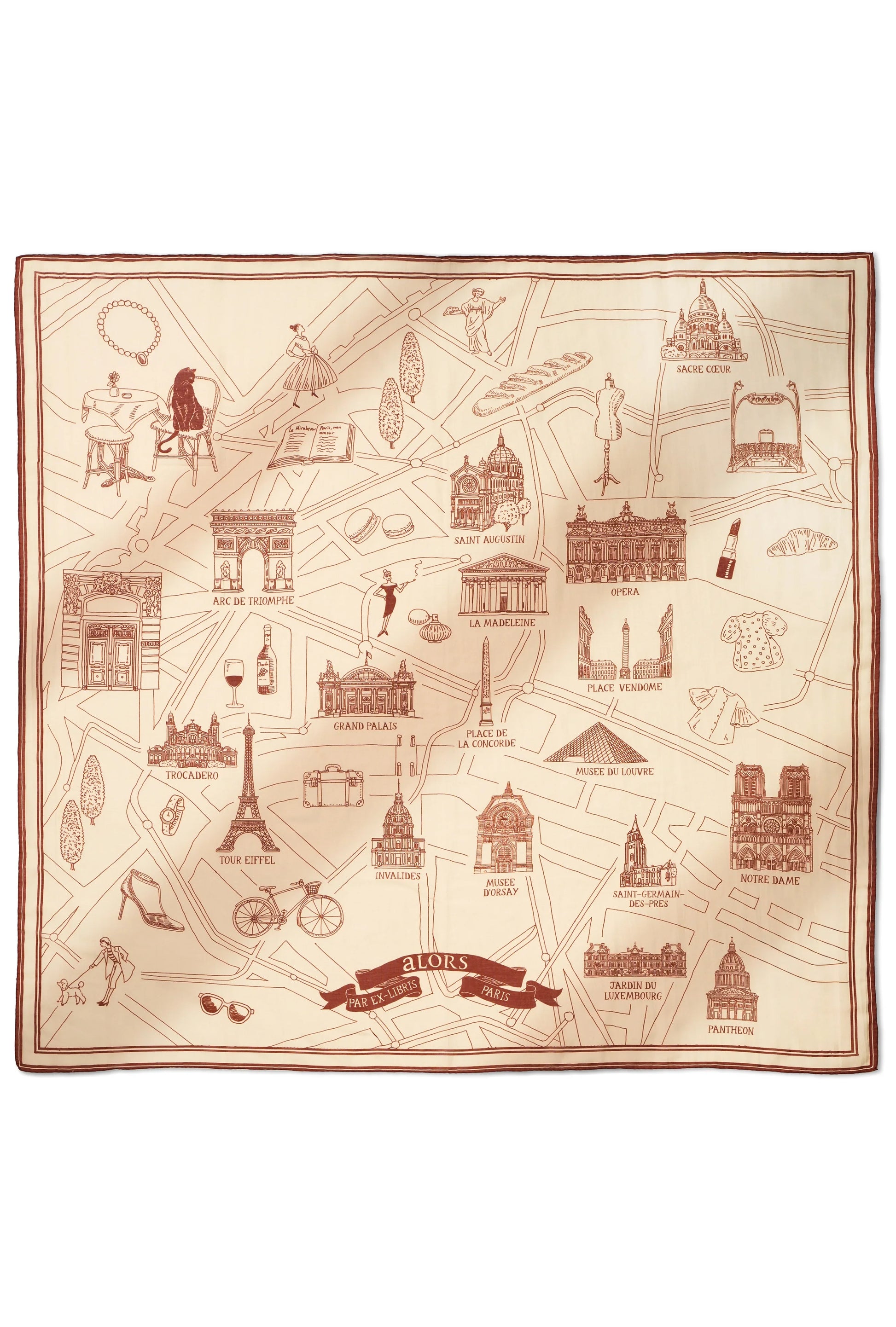 Foulard Ex-libris Paris x aLORS -une collaboration d’exception (アイボリーxボルドー) - aLORS online store