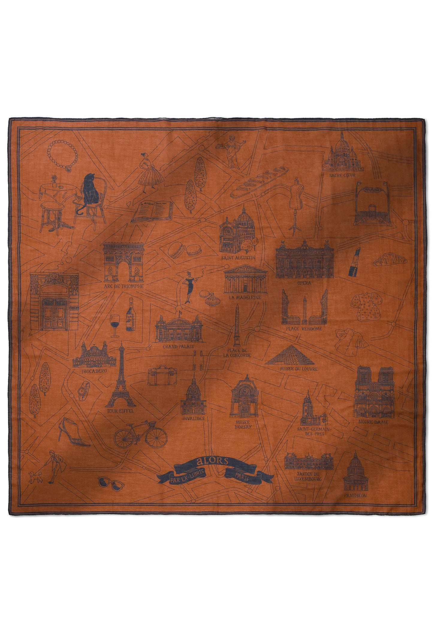 Foulard Ex-libris Paris x aLORS -une collaboration d’exception (キャメルx ネイビー) - aLORS online store