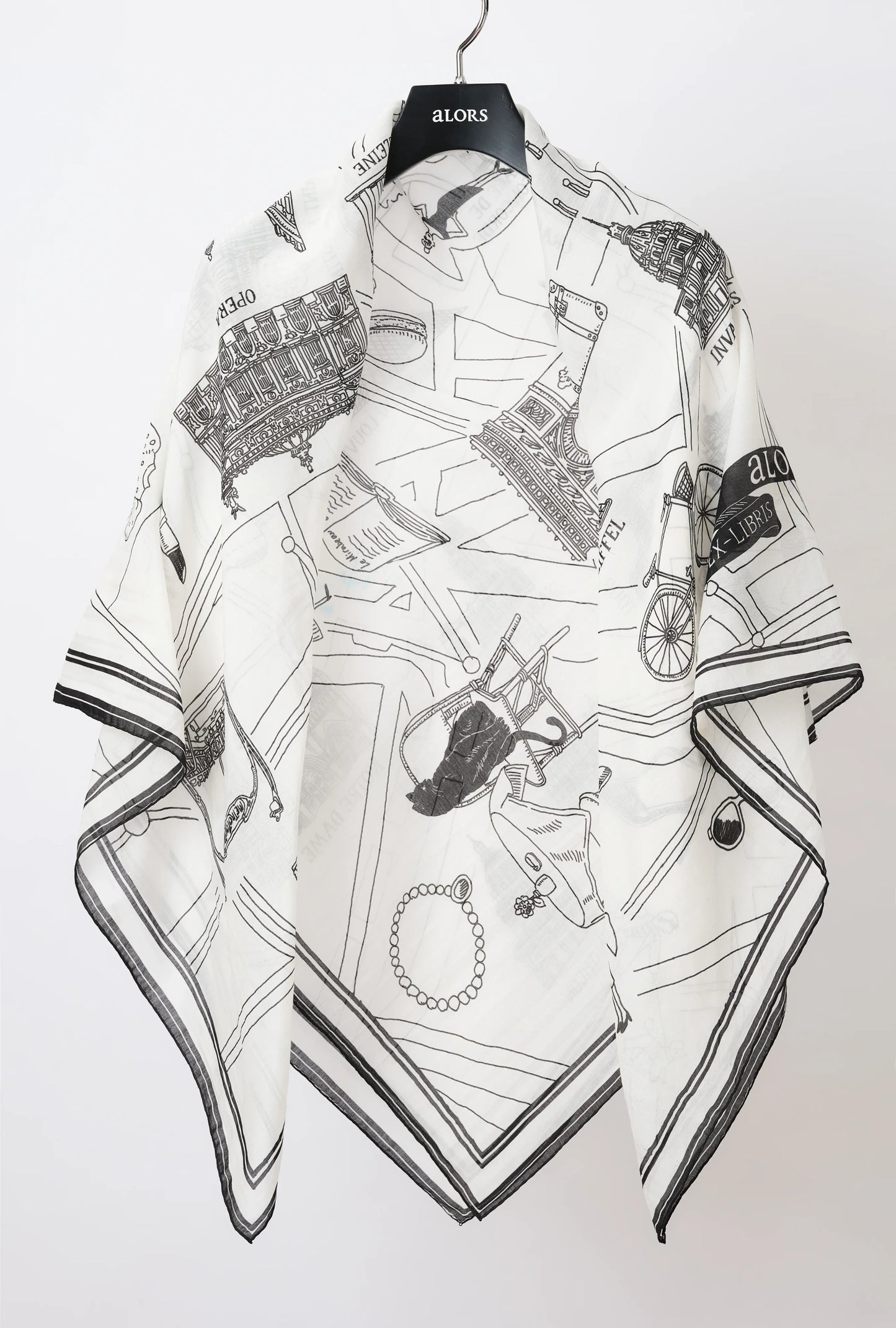 Foulard Ex-libris Paris x aLORS -une collaboration d’exception (ホワイトxブラック) - aLORS online store