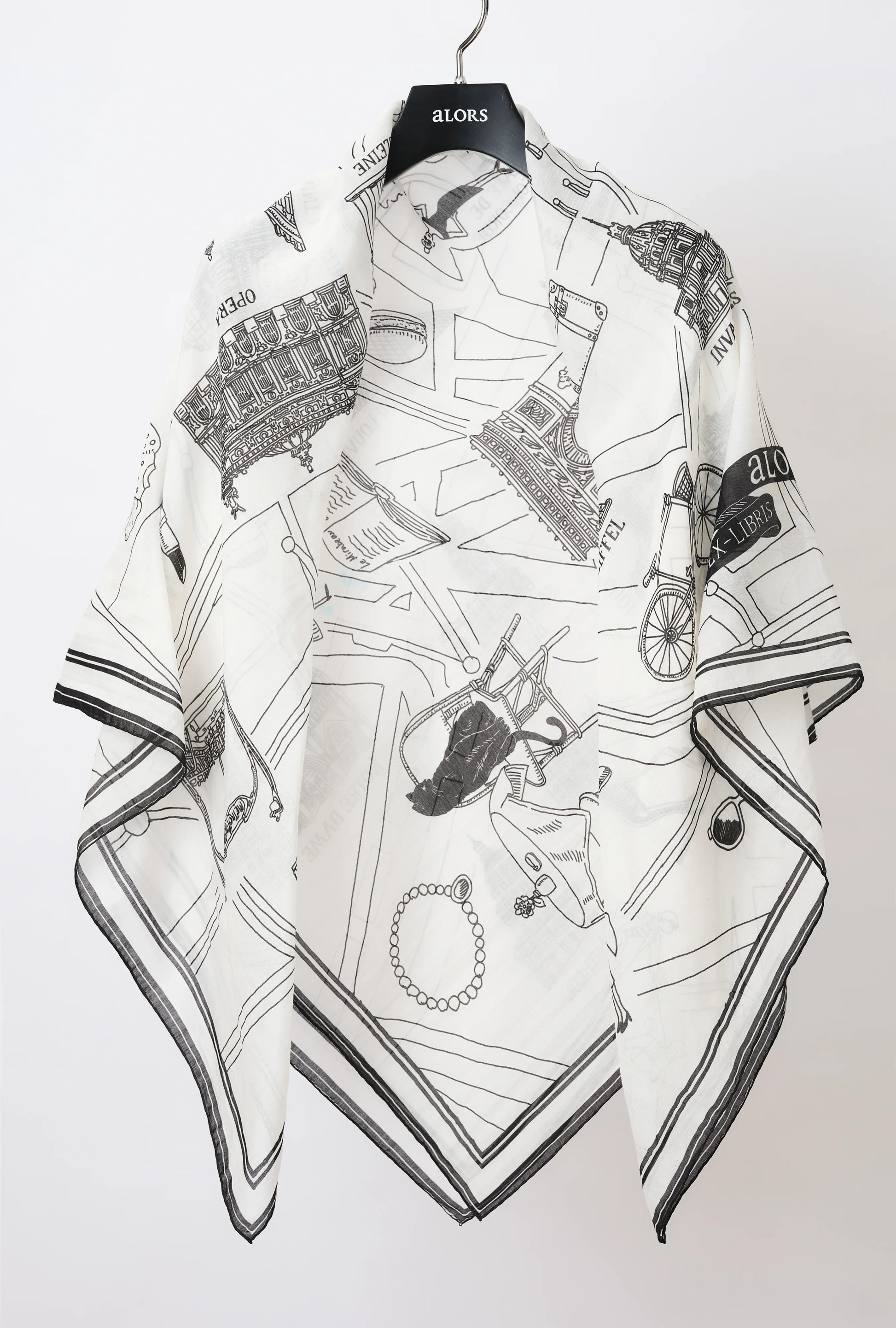 Foulard Ex-libris Paris x aLORS -une collaboration d’exception (ホワイトxブラック) - aLORS online store