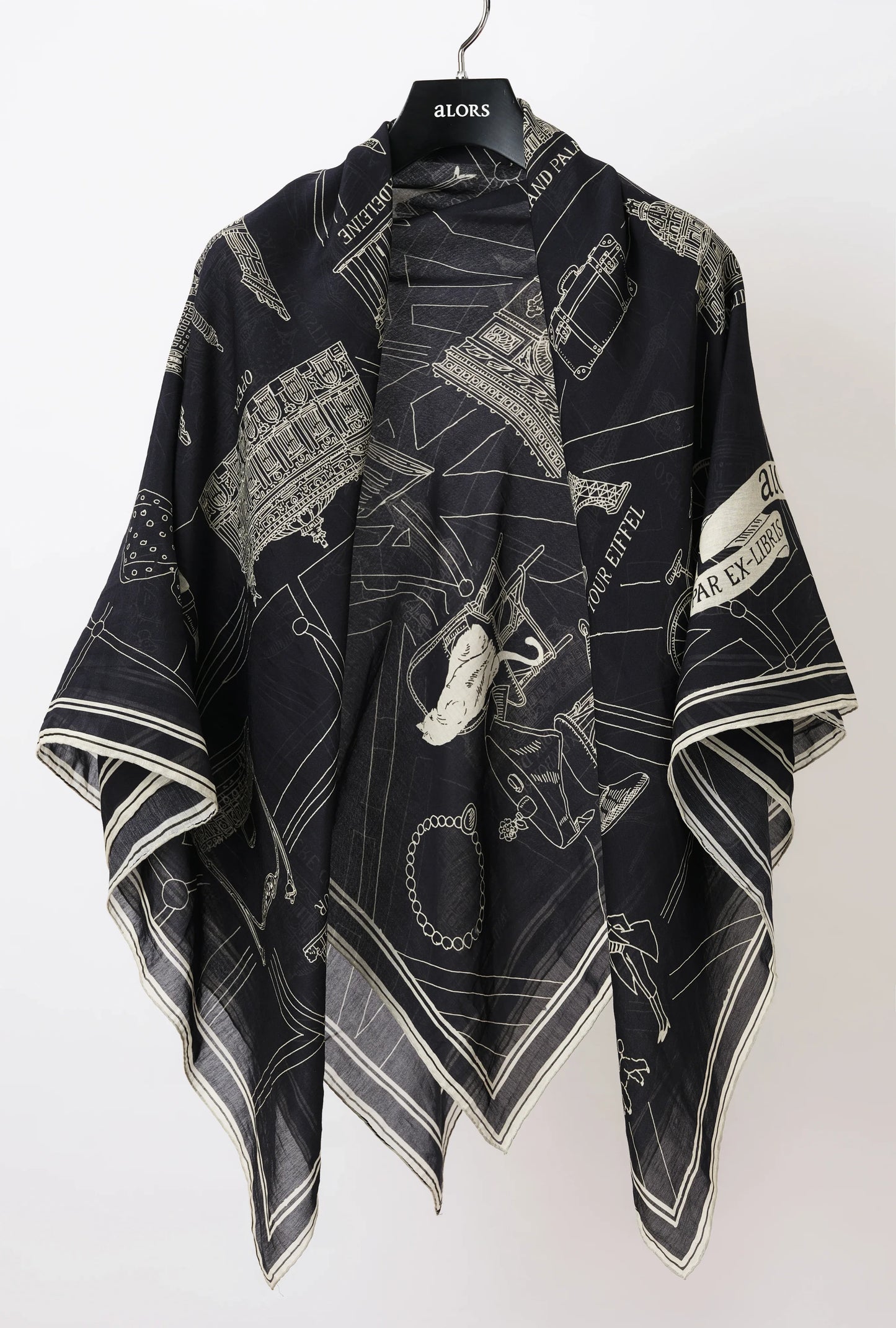 Foulard Ex-libris Paris x aLORS -une collaboration d’exception(ダークネイビーx アイボリー) - aLORS online store