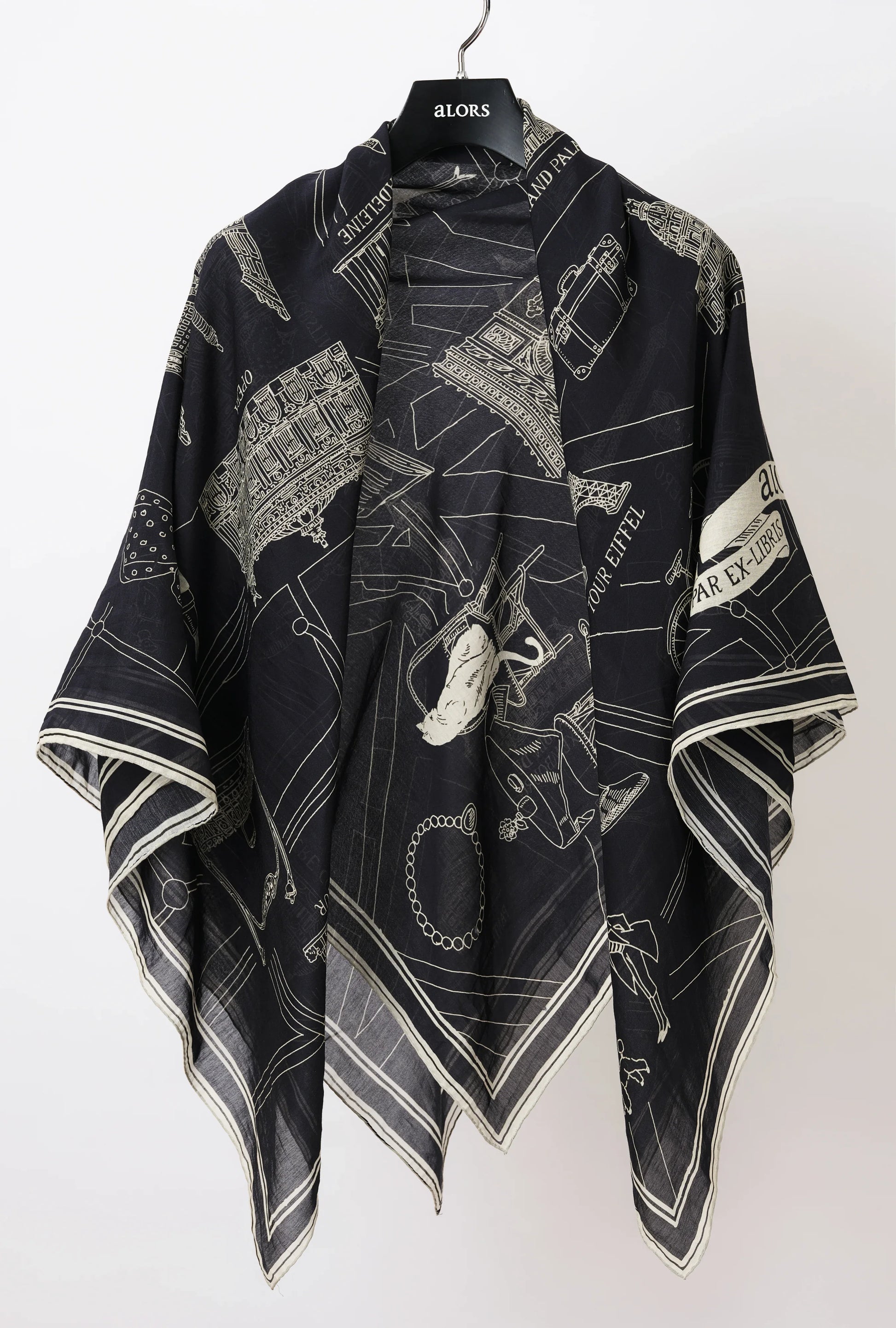 Foulard Ex-libris Paris x aLORS -une collaboration d’exception(ダークネイビーx アイボリー) - aLORS online store