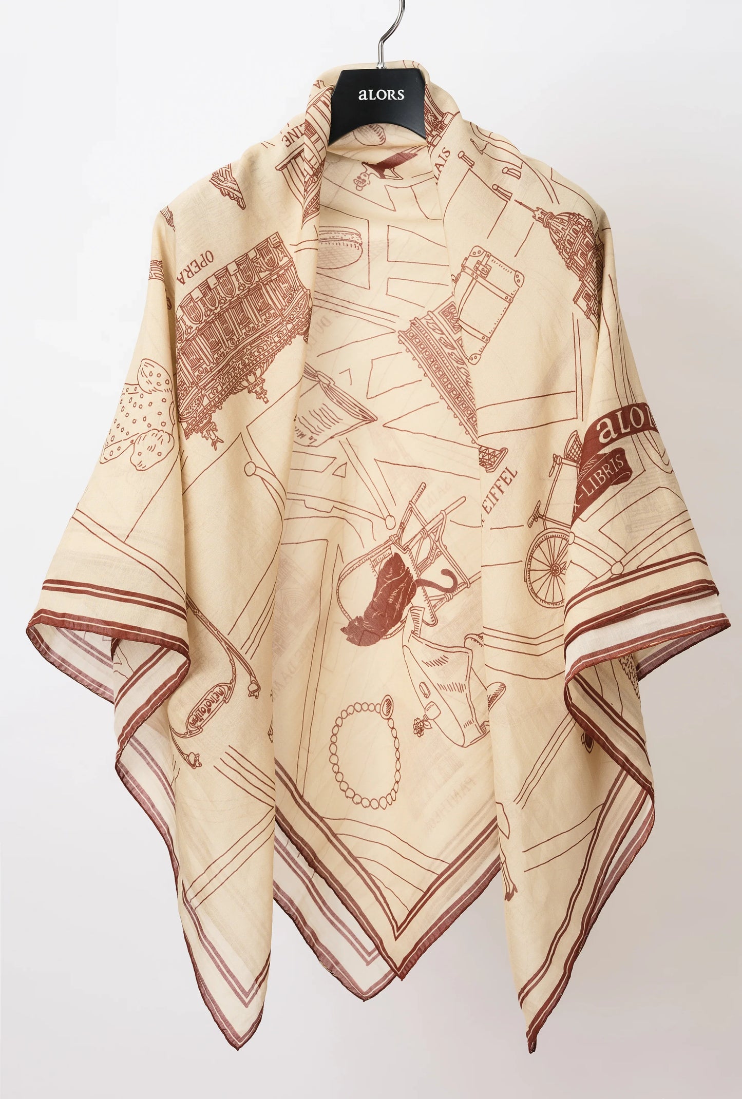 Foulard Ex-libris Paris x aLORS -une collaboration d’exception (アイボリーxボルドー) - aLORS online store