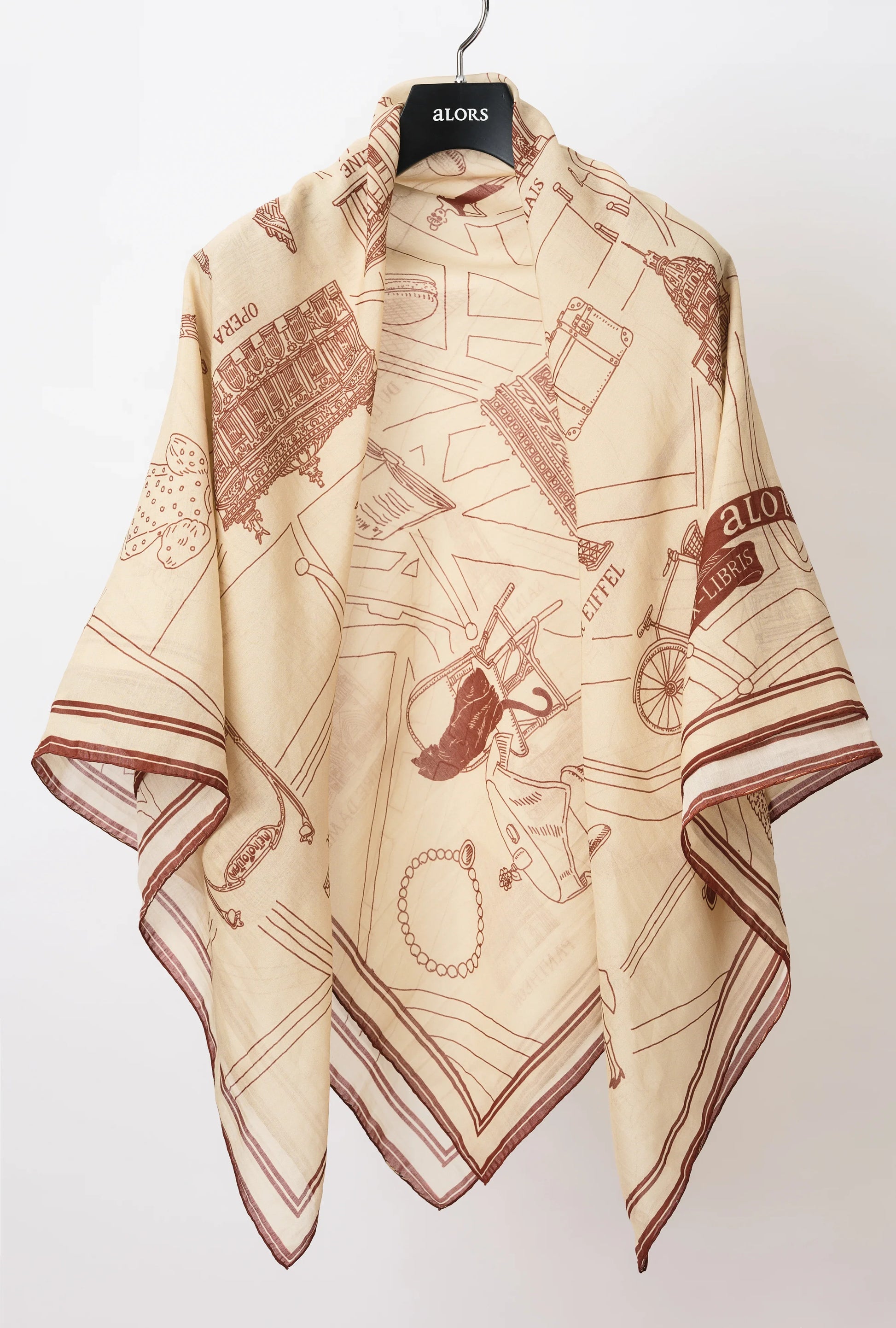 Foulard Ex-libris Paris x aLORS -une collaboration d’exception (アイボリーxボルドー) - aLORS online store