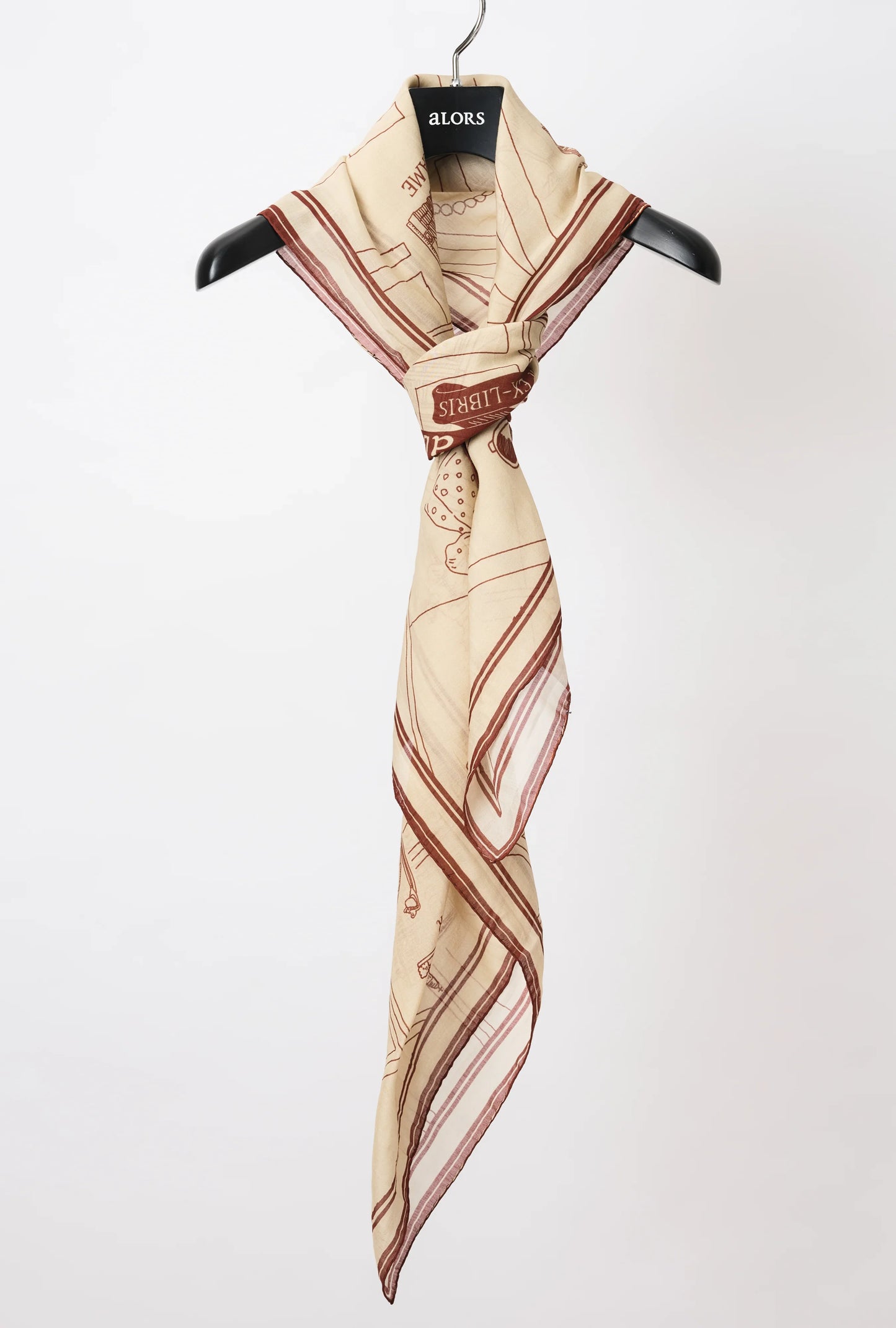 Foulard Ex-libris Paris x aLORS -une collaboration d’exception (アイボリーxボルドー) - aLORS online store