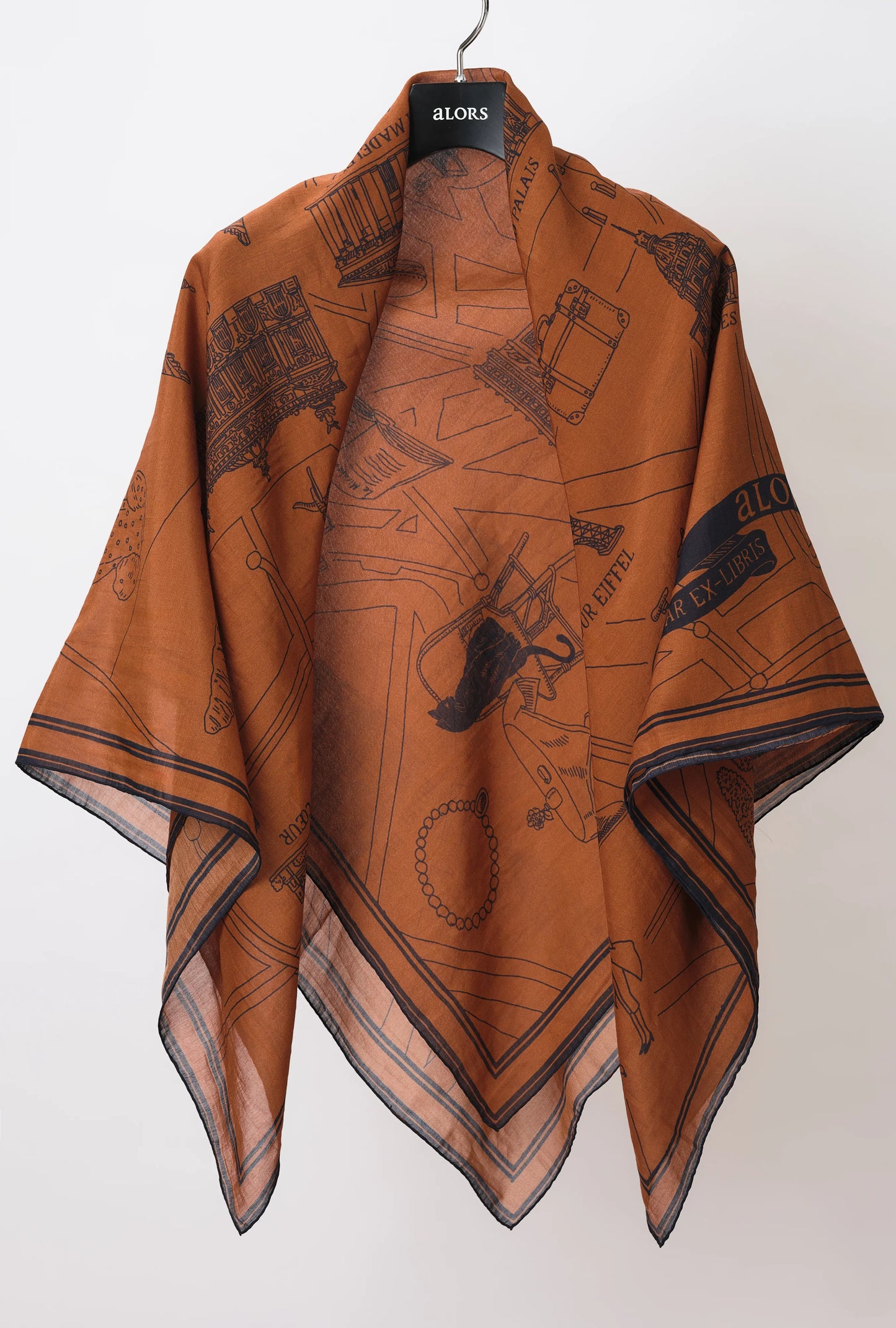 Foulard Ex-libris Paris x aLORS -une collaboration d’exception (キャメルx ネイビー) - aLORS online store