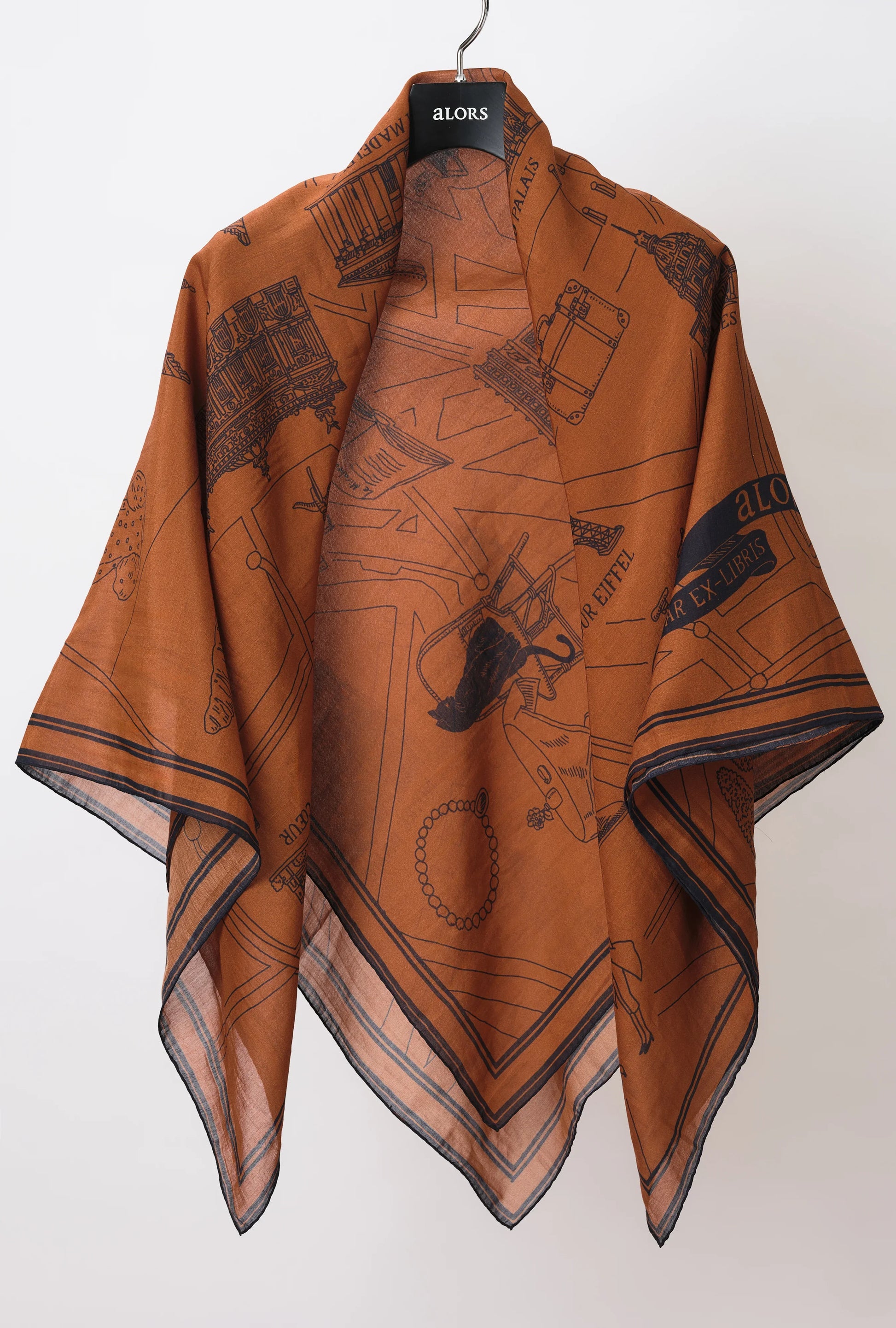 Foulard Ex-libris Paris x aLORS -une collaboration d’exception (キャメルx ネイビー) - aLORS online store
