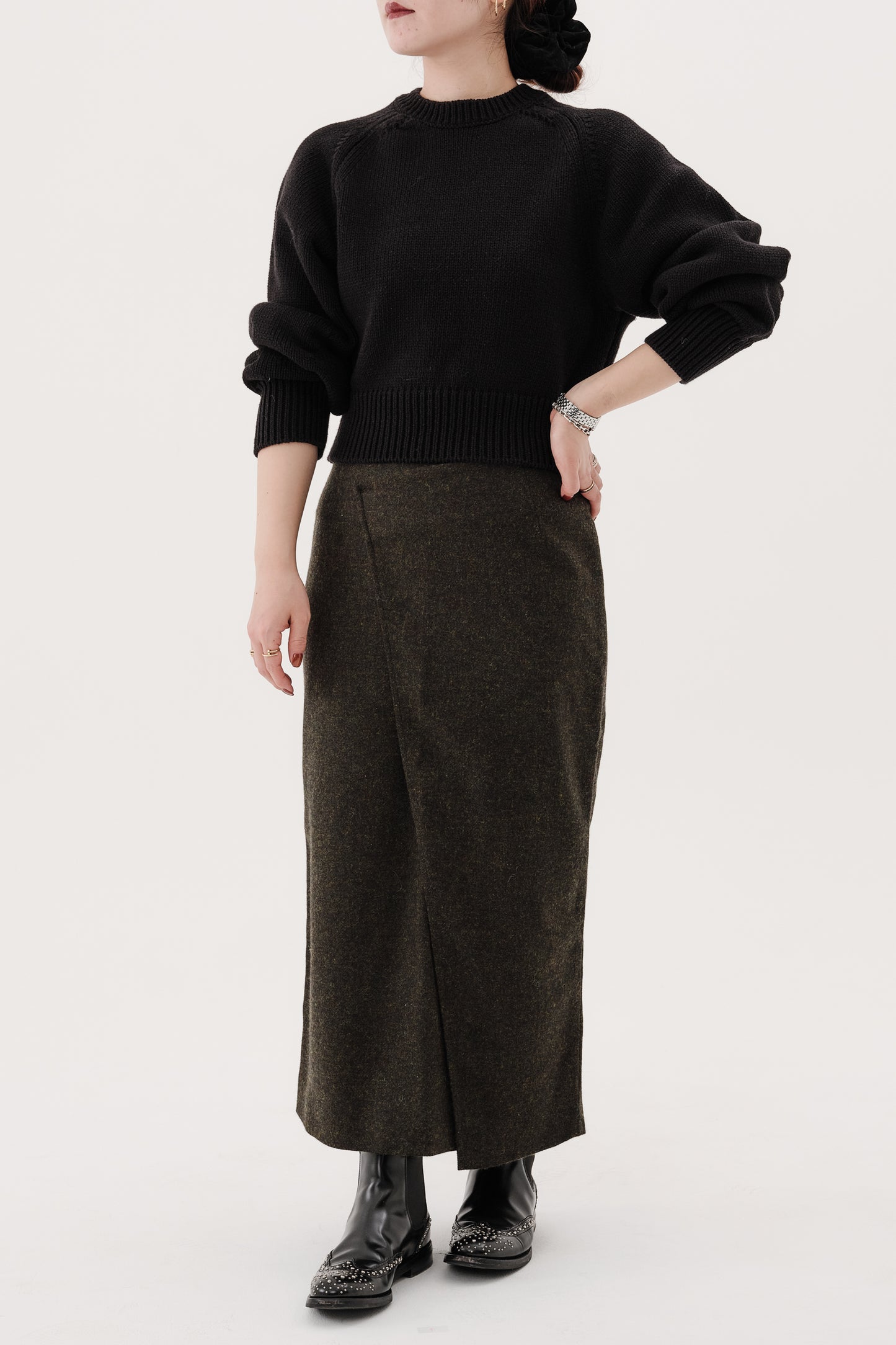 Jupe en tweed MOON "Bonnie" カーキ