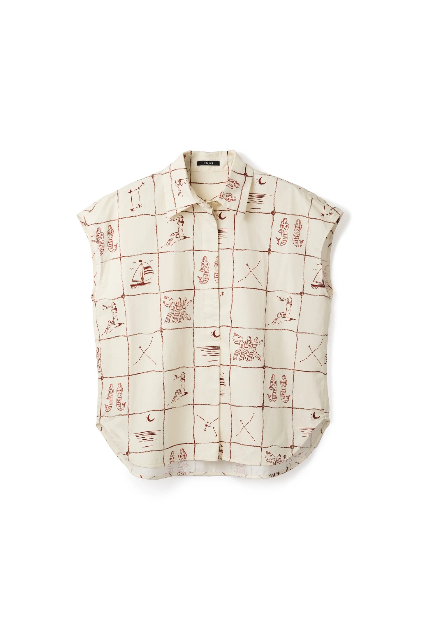 Chemise sans manches "Astrifera" Ivory × Bordeaux - aLORS online store