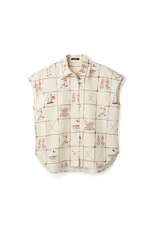 Chemise sans manches "Astrifera" Ivory × Bordeaux - aLORS online store
