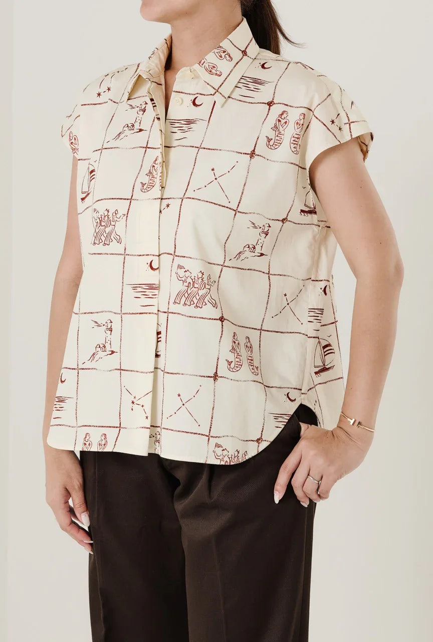 Chemise sans manches "Astrifera" Ivory × Bordeaux - aLORS online store