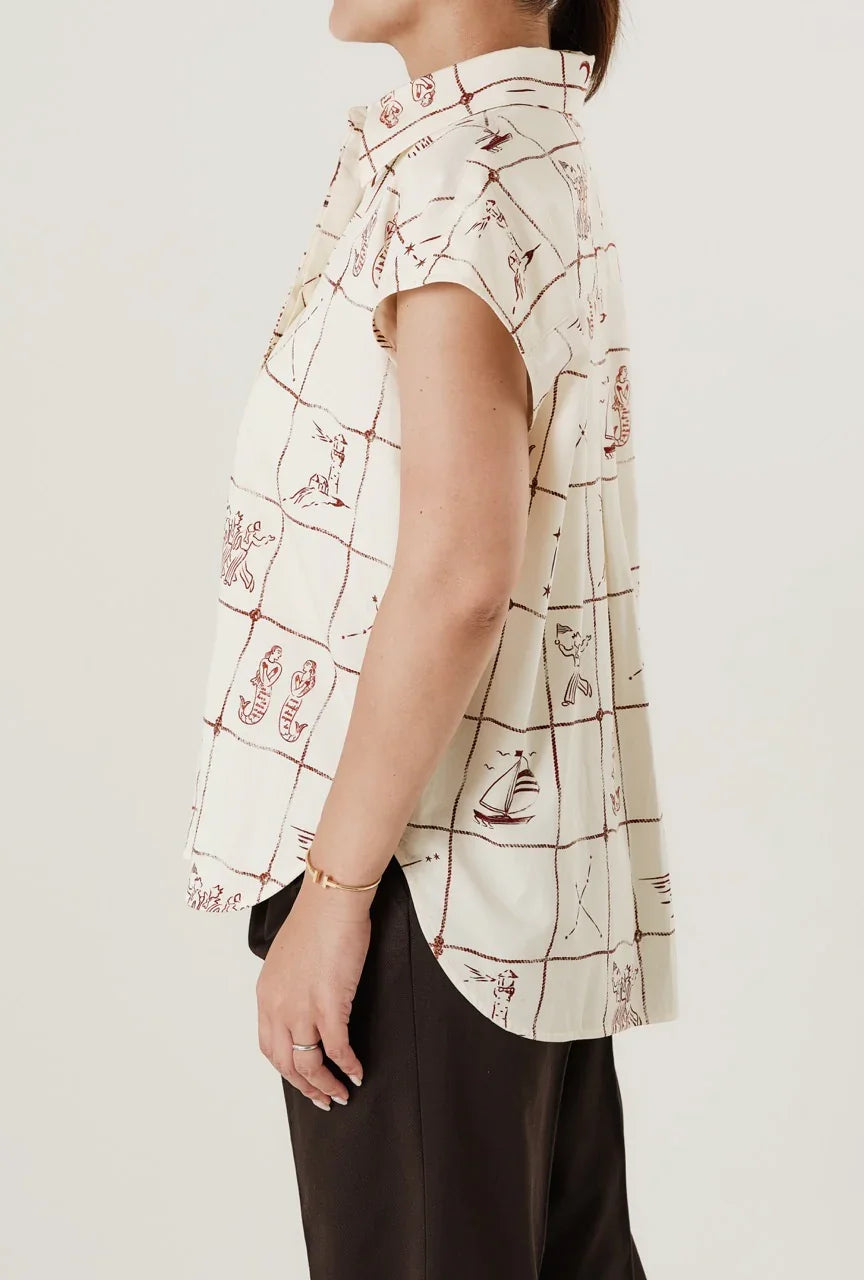 Chemise sans manches "Astrifera" Ivory × Bordeaux - aLORS online store