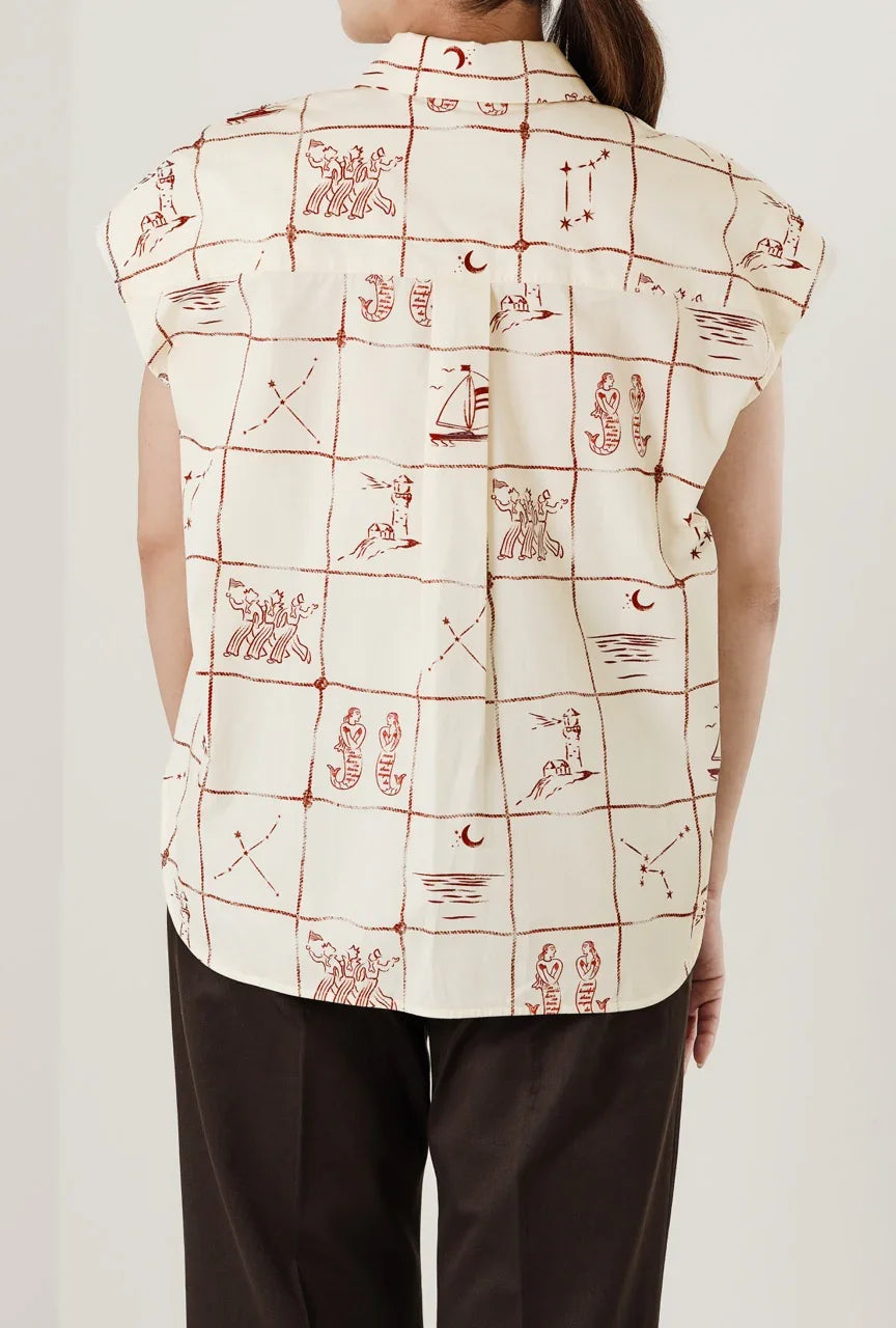 Chemise sans manches "Astrifera" Ivory × Bordeaux - aLORS online store