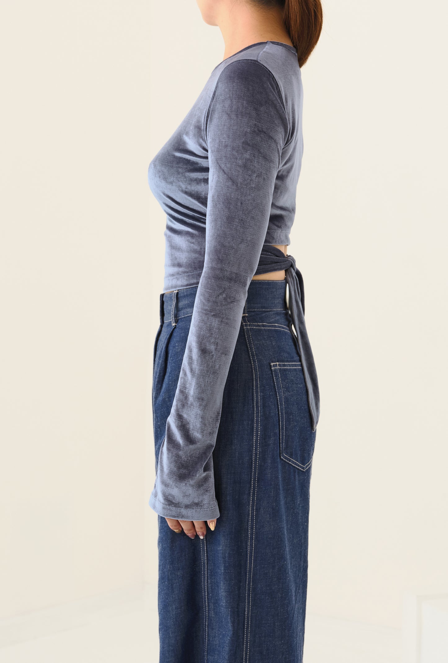 Haut court ouvert au dos Bleu Grisブルーグレー