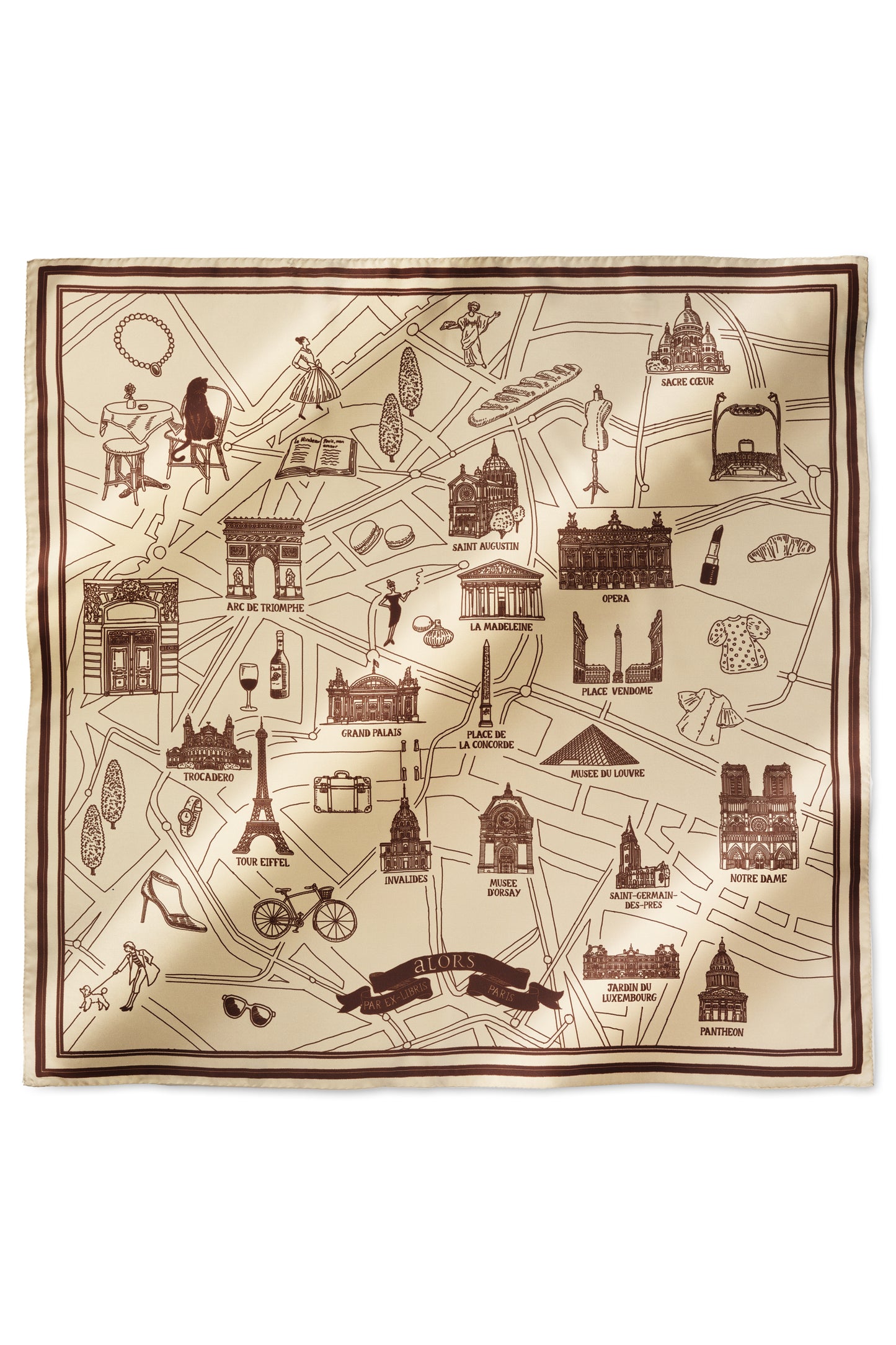 Foulard Ex-libris Paris x aLORS -une collaboration d’exception (アイボリーxボルドー) 90x90cm