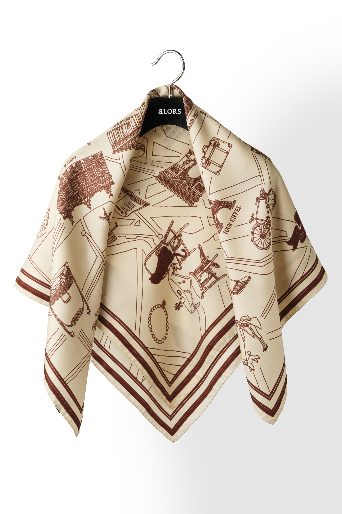 Foulard Ex-libris Paris x aLORS -une collaboration d’exception (アイボリーxボルドー) 90x90cm