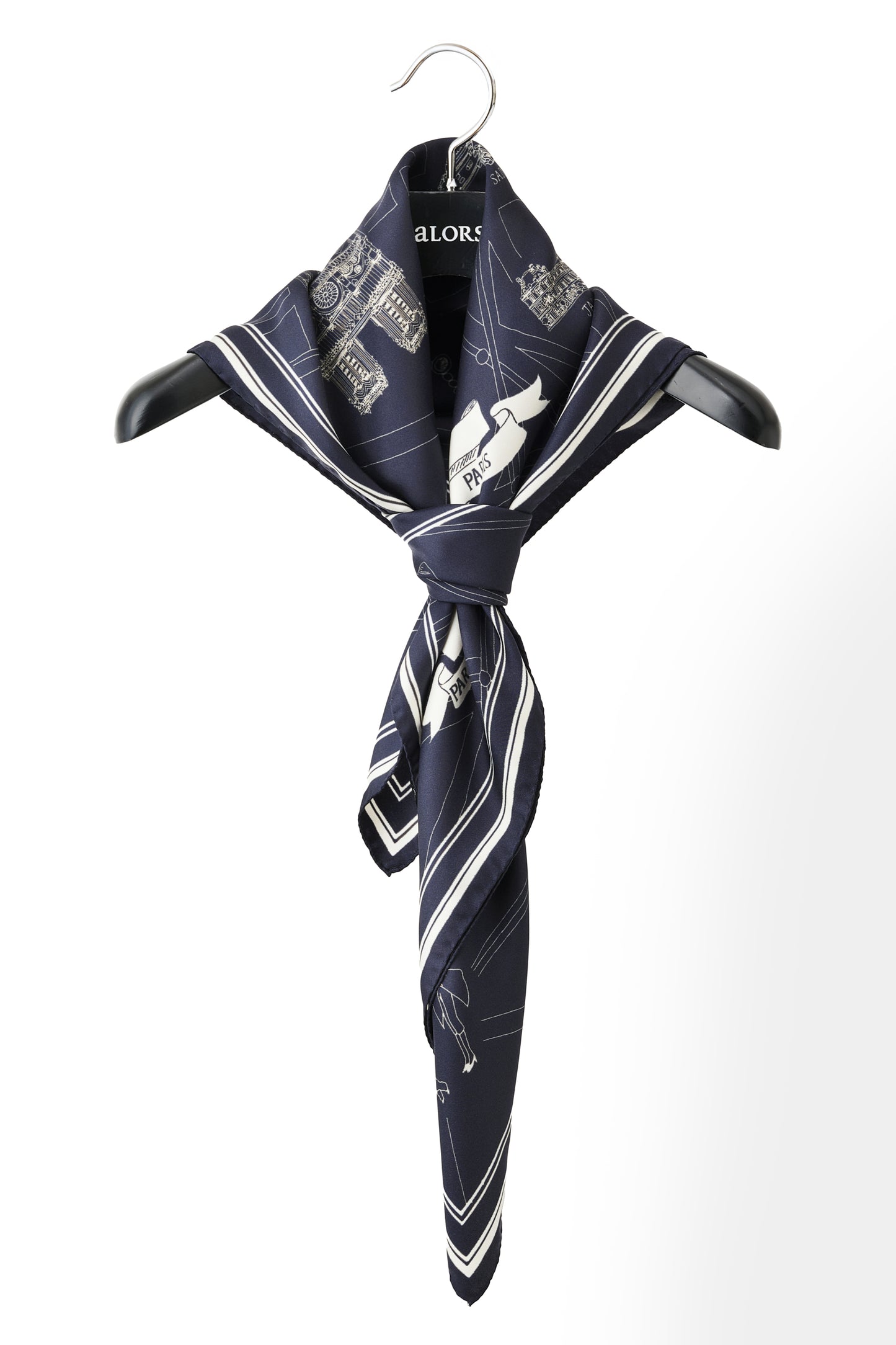 Foulard Ex-libris Paris x aLORS -une collaboration d’exception(ダークネイビーx アイボリー) 90x90cm