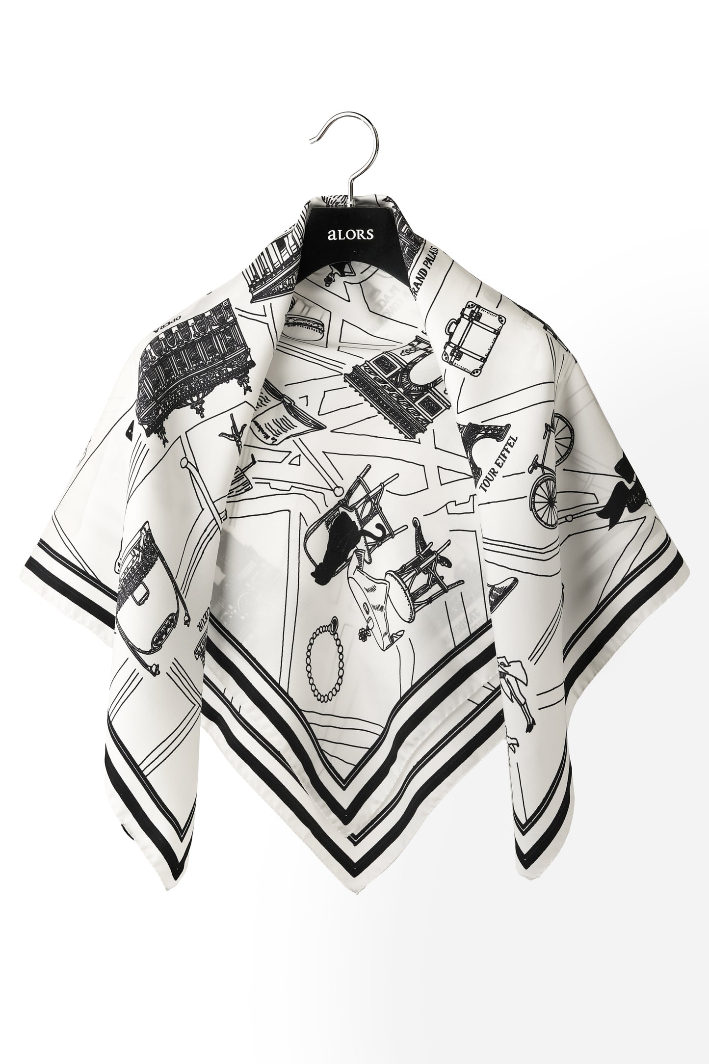 Foulard Ex-libris Paris x aLORS-une collaboration d’exception(ホワイトxブラック)90x90cm