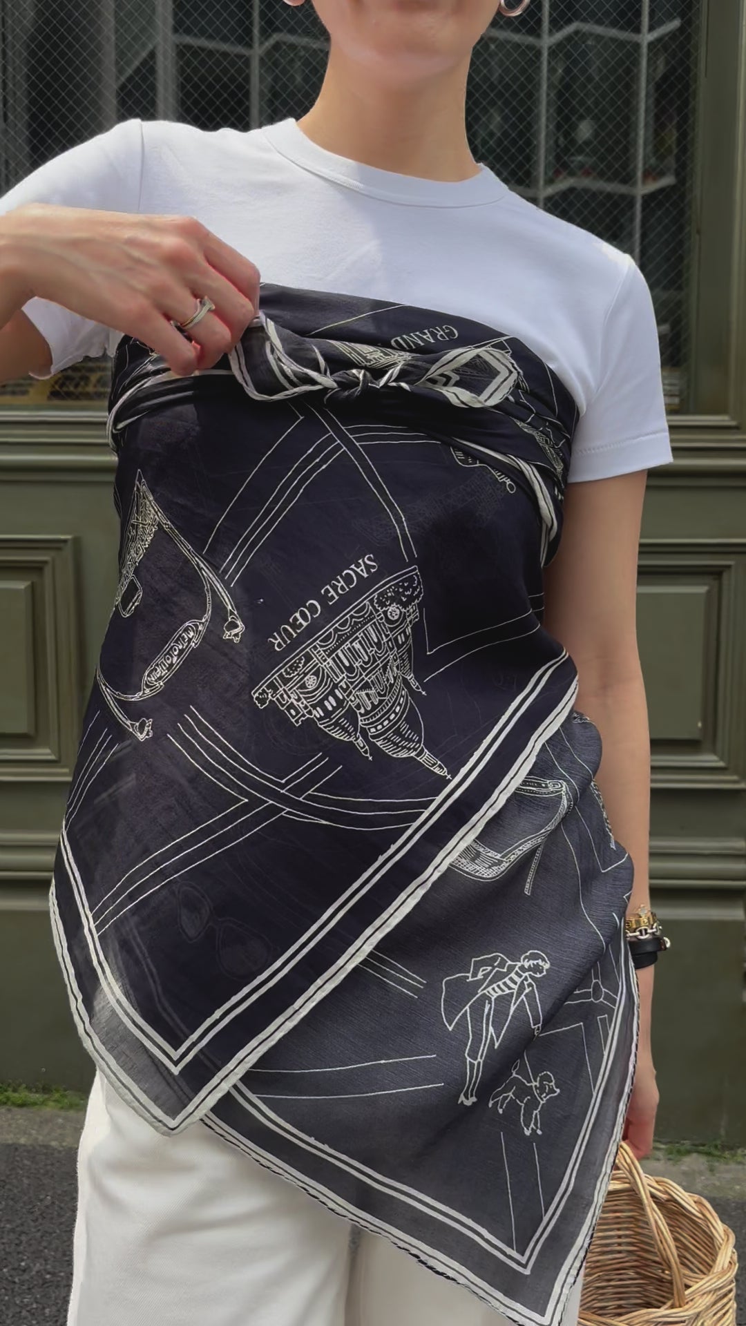【aLORS】スカーフ（ダークネイビー×アイボリー・90×90） Foulard Ex-libris Paris x aLORS -une collaboration d'exception
